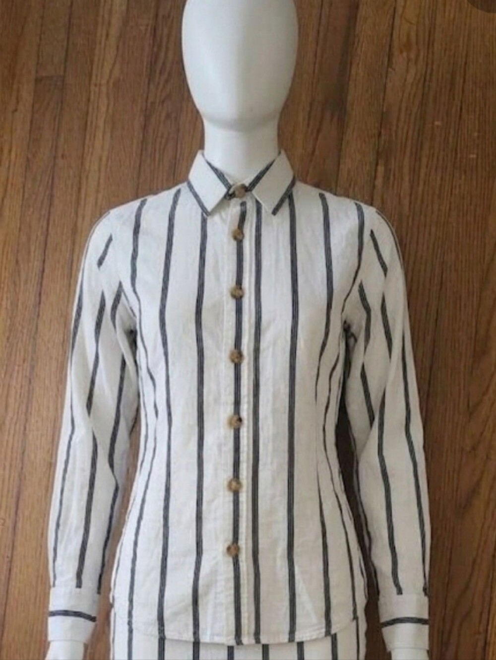 Women's White Vertical Stripe Button-Up Shirt